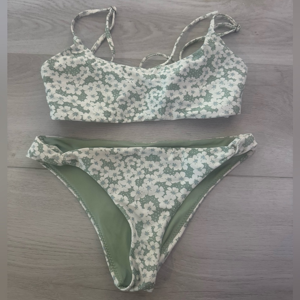 O'Neill Green and White Floral Bikini